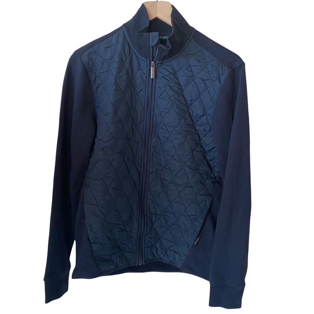 Perry Ellis Navy Blue Diamond Quilted Front Zip Up Jacket men’s size Small